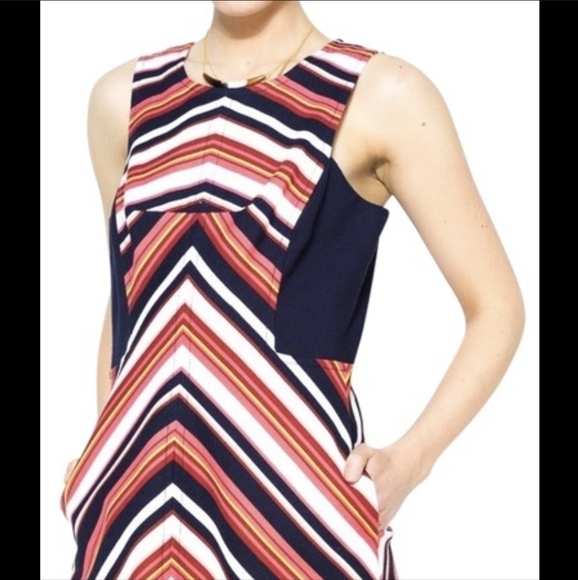 TRINA Turk Bright Chevron Cotton Sheath Midi Dress 4 - Picture 1 of 17